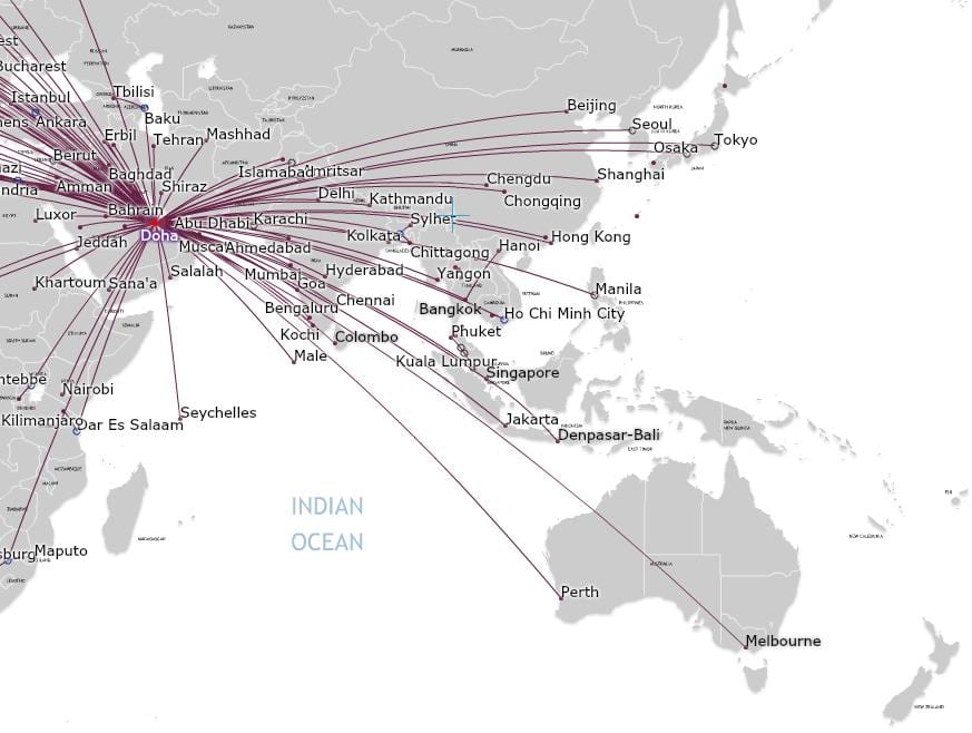 qatar airlines mapě