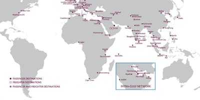 Qatar airways mapu sítě